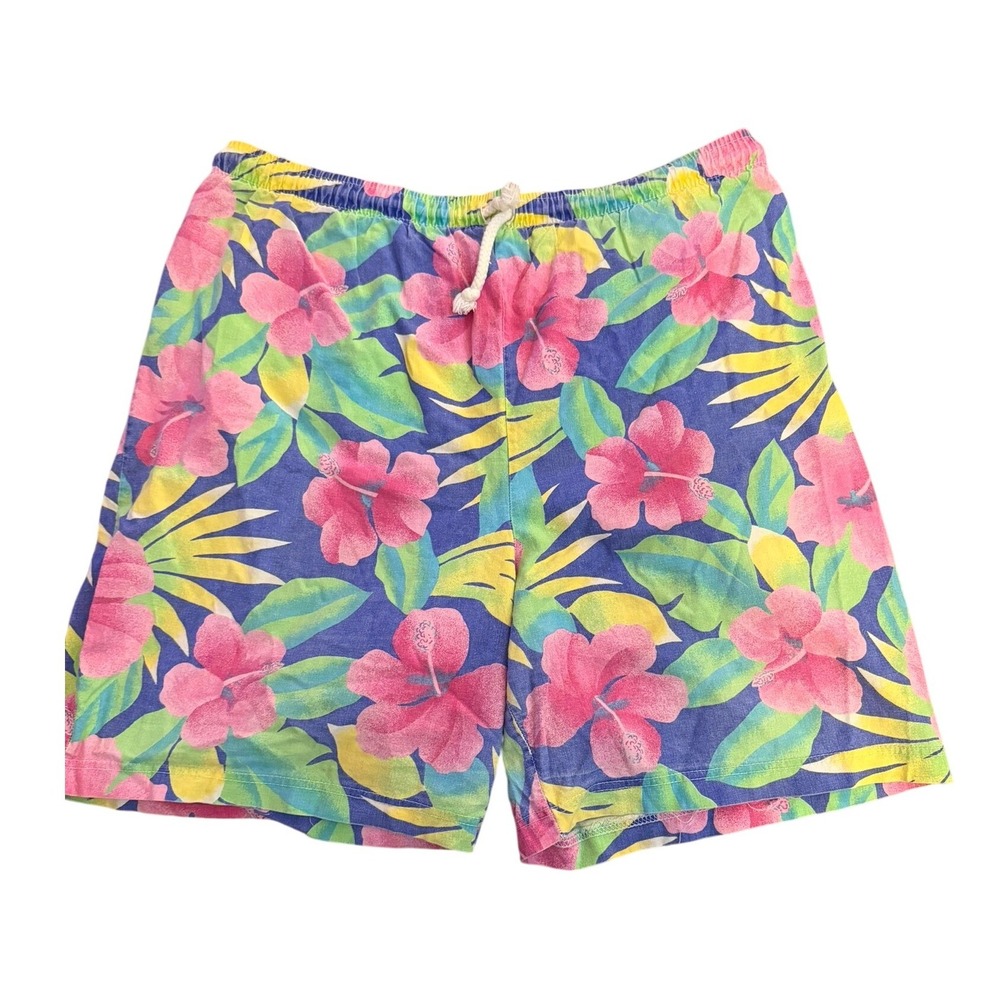 Vintage 80's Hamwear Men's Colorful Tropical Print Casual Drawstring Shorts M